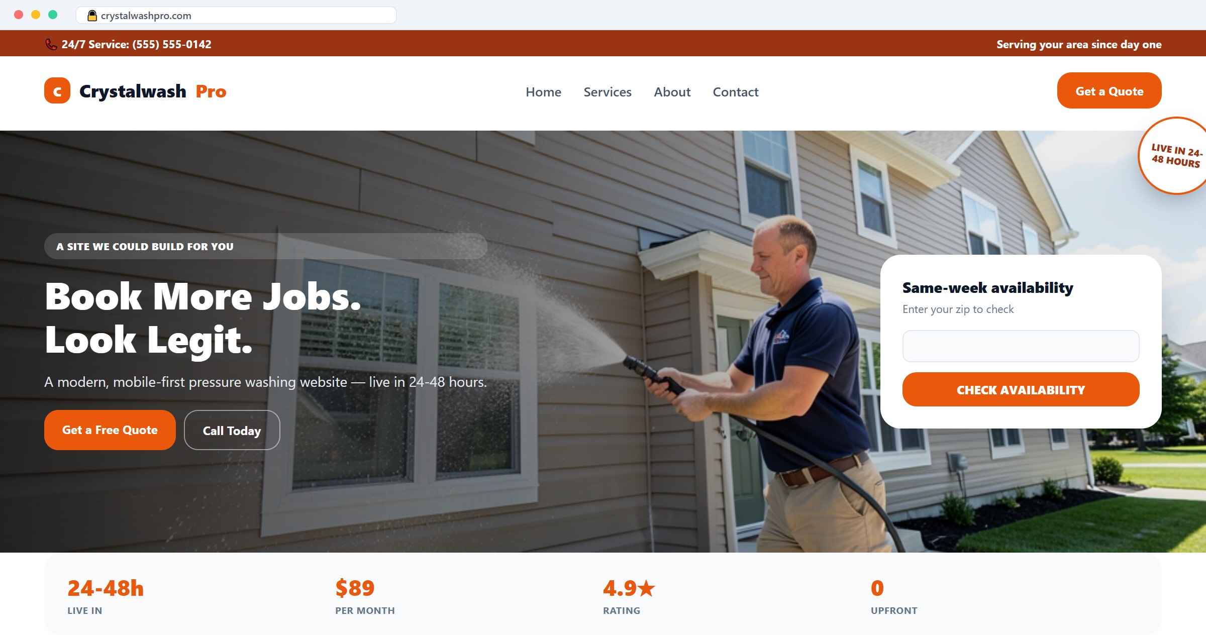 Example pressure washing company website mockup
