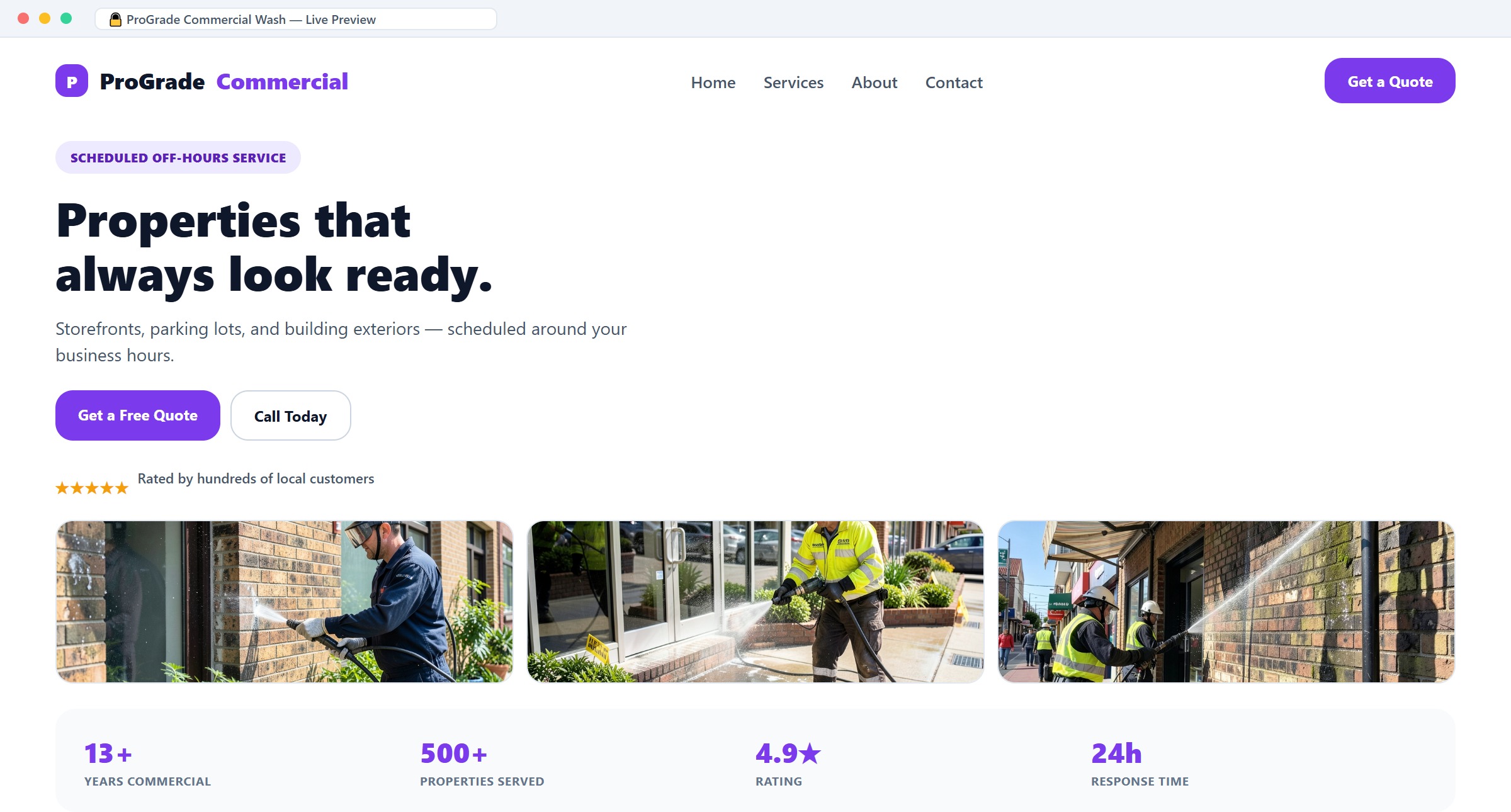 Commercial Wash Website design example