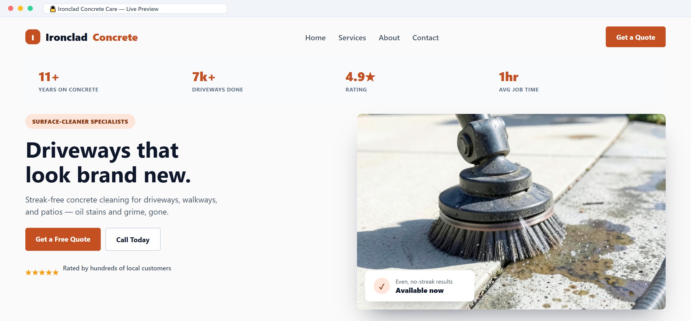 Driveway Cleaning Website design example