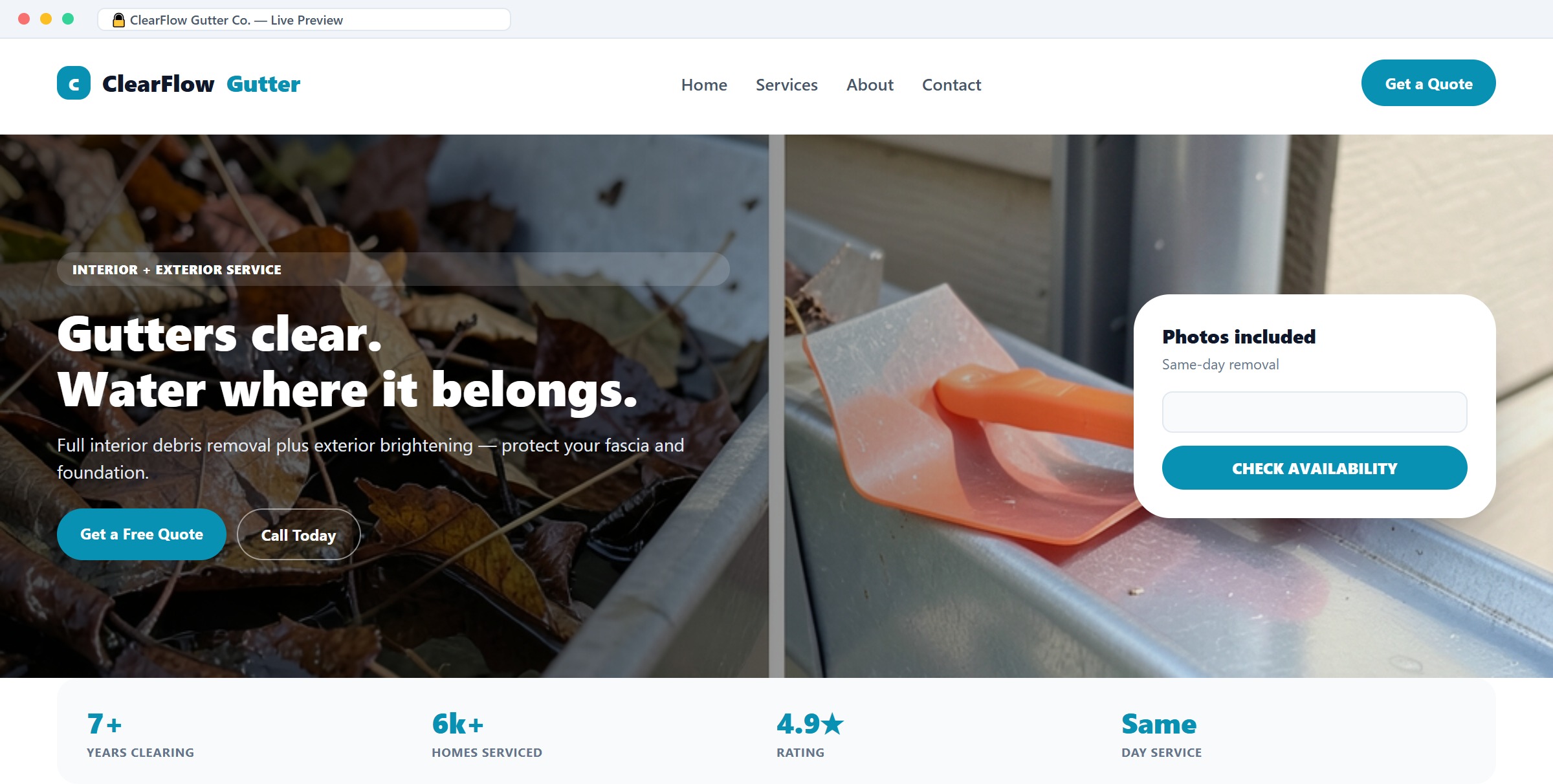 Gutter Cleaning Website design example