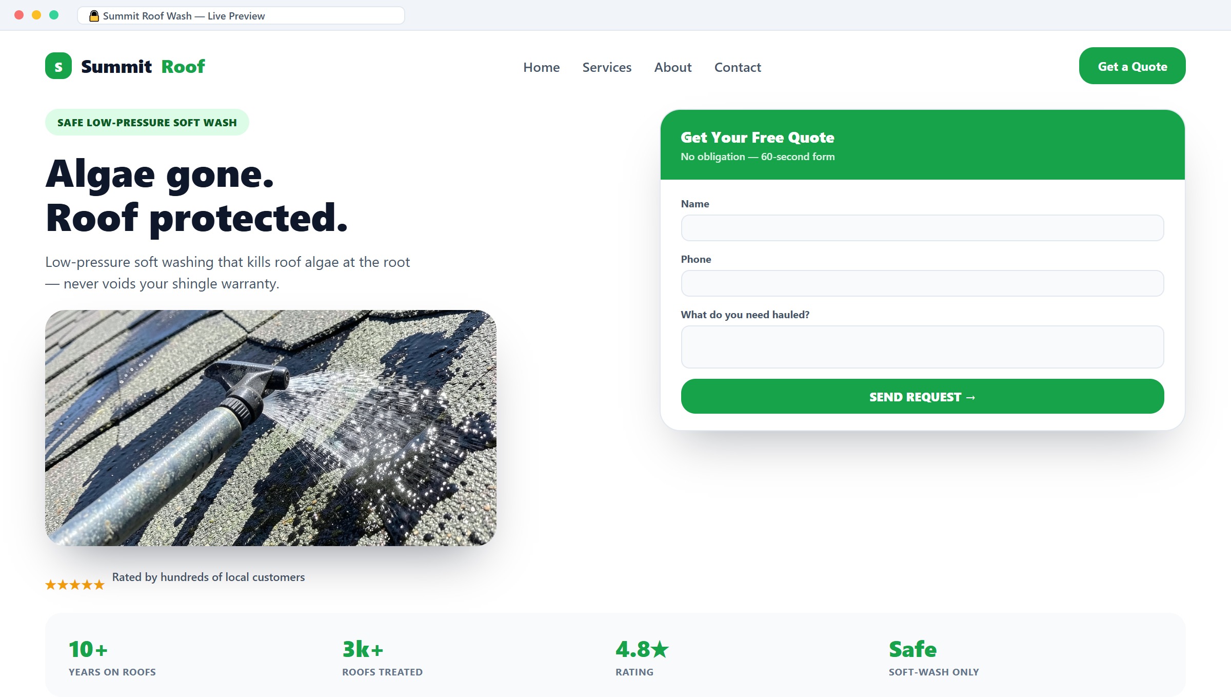 Roof Washing Website design example